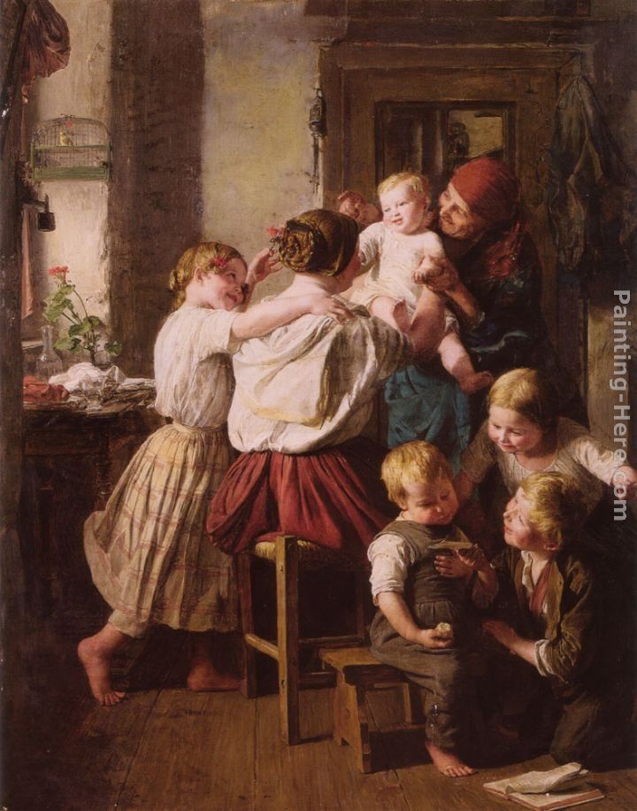 Ferdinand Georg Waldmuller Children Making Their Grandmother a Present on Her Name Day